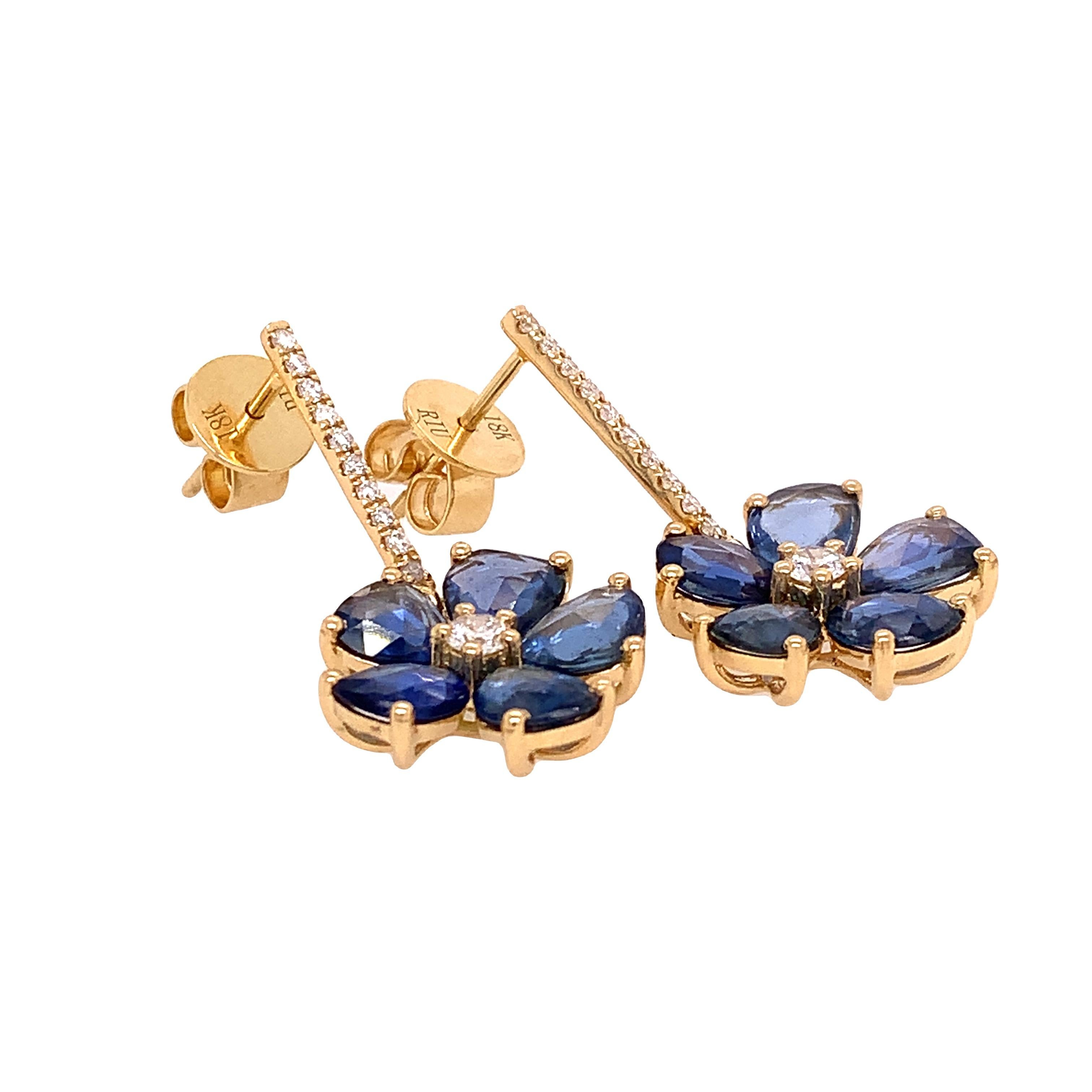 Rose Cut Ruchi New York Blue Sapphire & Diamond Earrings For Sale