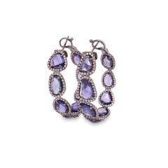 RUCHI Blue Sapphire & Pavé Diamond Black Rhodium Hoop Earrings