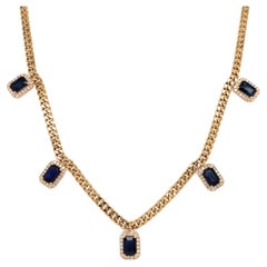 Used RUCHI Blue Sapphire and Diamond Yellow Gold Cuban-Link Chain Necklace