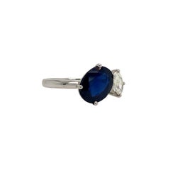 RUCHI Blue Sapphire and Diamond White Gold Toi Et Moi Engagement Ring