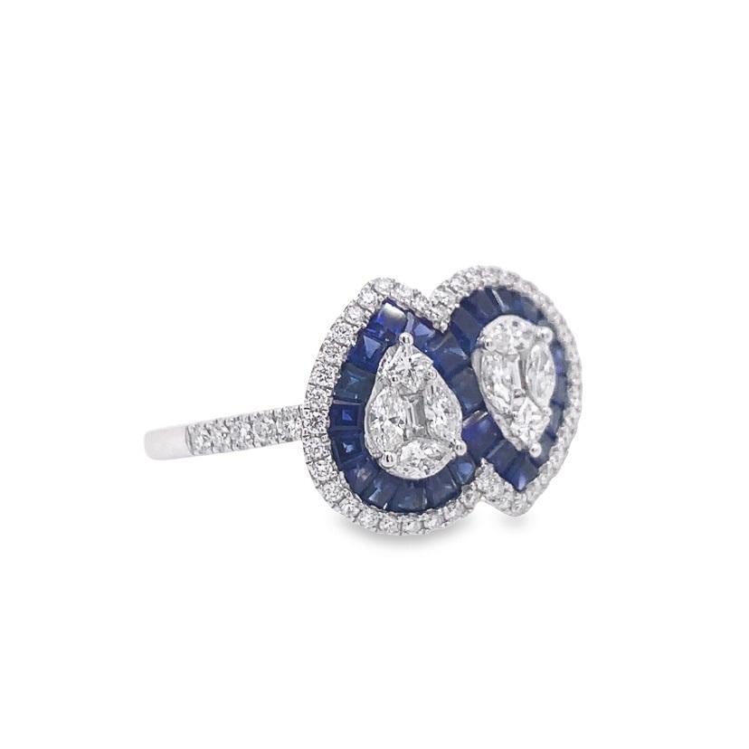 Mixed Cut RUCHI Blue Sapphire and Mixed-Shape Diamond White Gold Ring For Sale