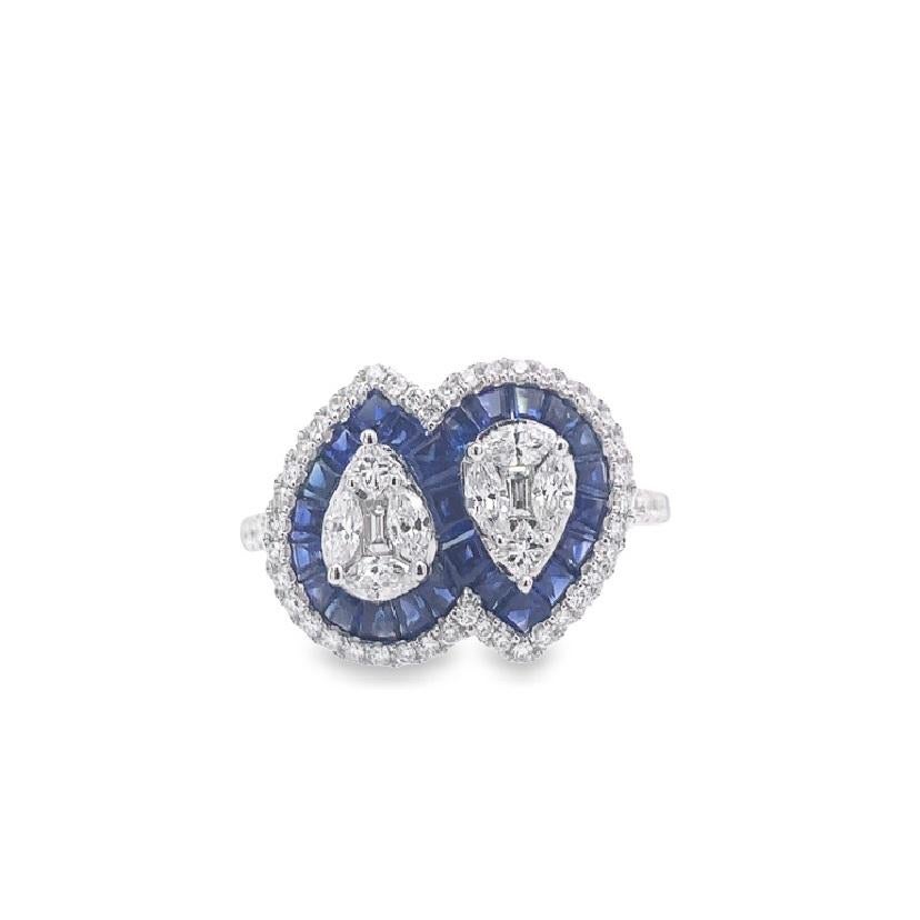 RUCHI Blue Sapphire and Mixed-Shape Diamond White Gold Ring In New Condition For Sale In New York, NY