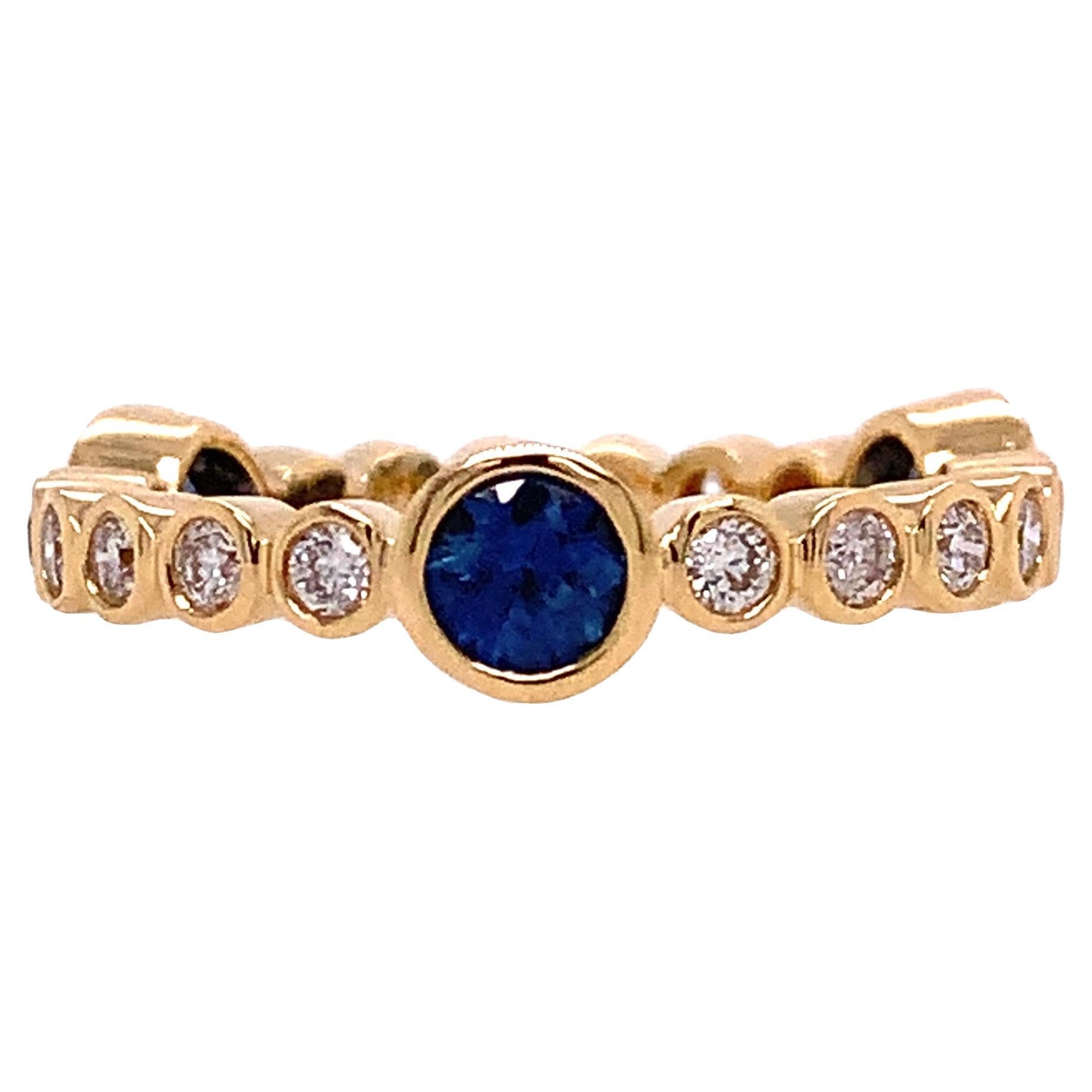 RUCHI Blue Sapphire and Diamond Yellow Gold Bezel-Set Eternity Band For Sale