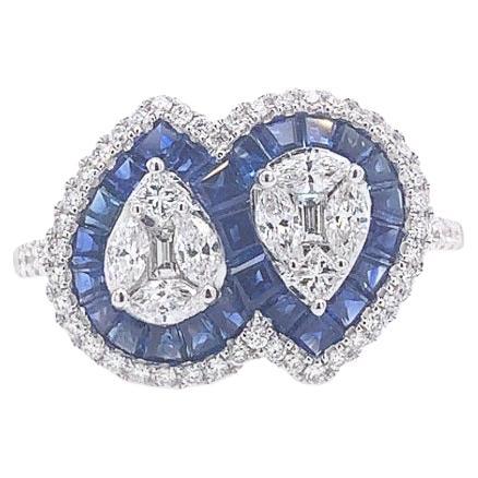 RUCHI Weißgoldring mit blauem Saphir und gemischten Diamanten in Form von RUCHI