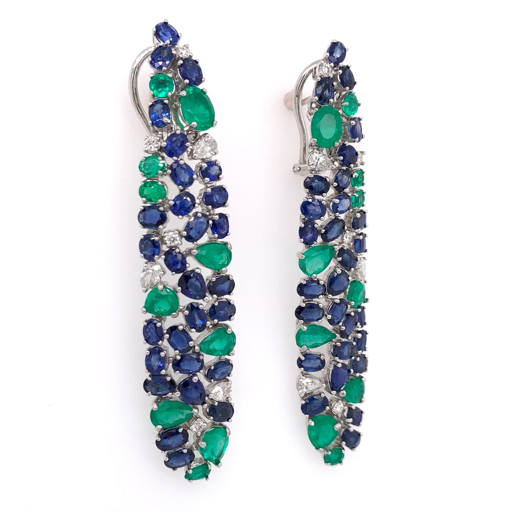 Contemporary Ruchi New York Blue Sapphire, Emerald And Diamond Chandelier Earrings