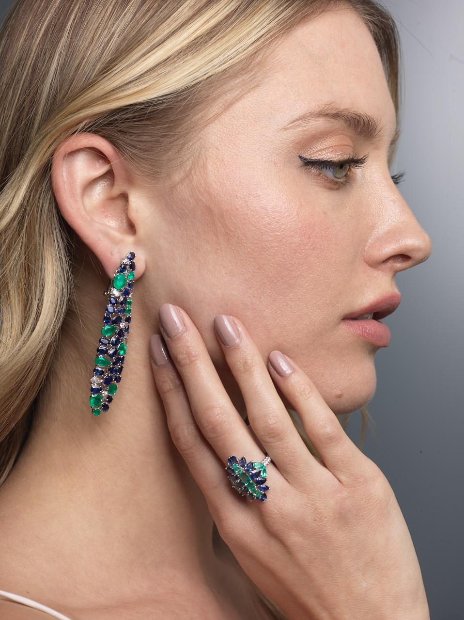Women's Ruchi New York Blue Sapphire, Emerald And Diamond Chandelier Earrings