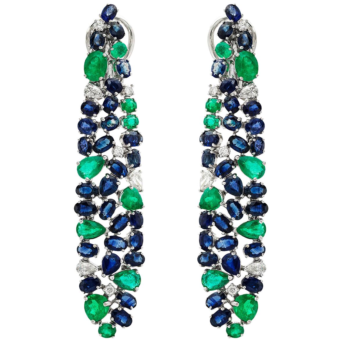 Ruchi New York Blue Sapphire, Emerald And Diamond Chandelier Earrings