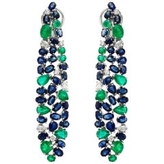 Ruchi New York Blue Sapphire, Emerald And Diamond Chandelier Earrings