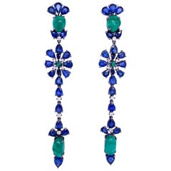 Ruchi New York Blue Sapphire, Emerald and Diamond Drop Earrings