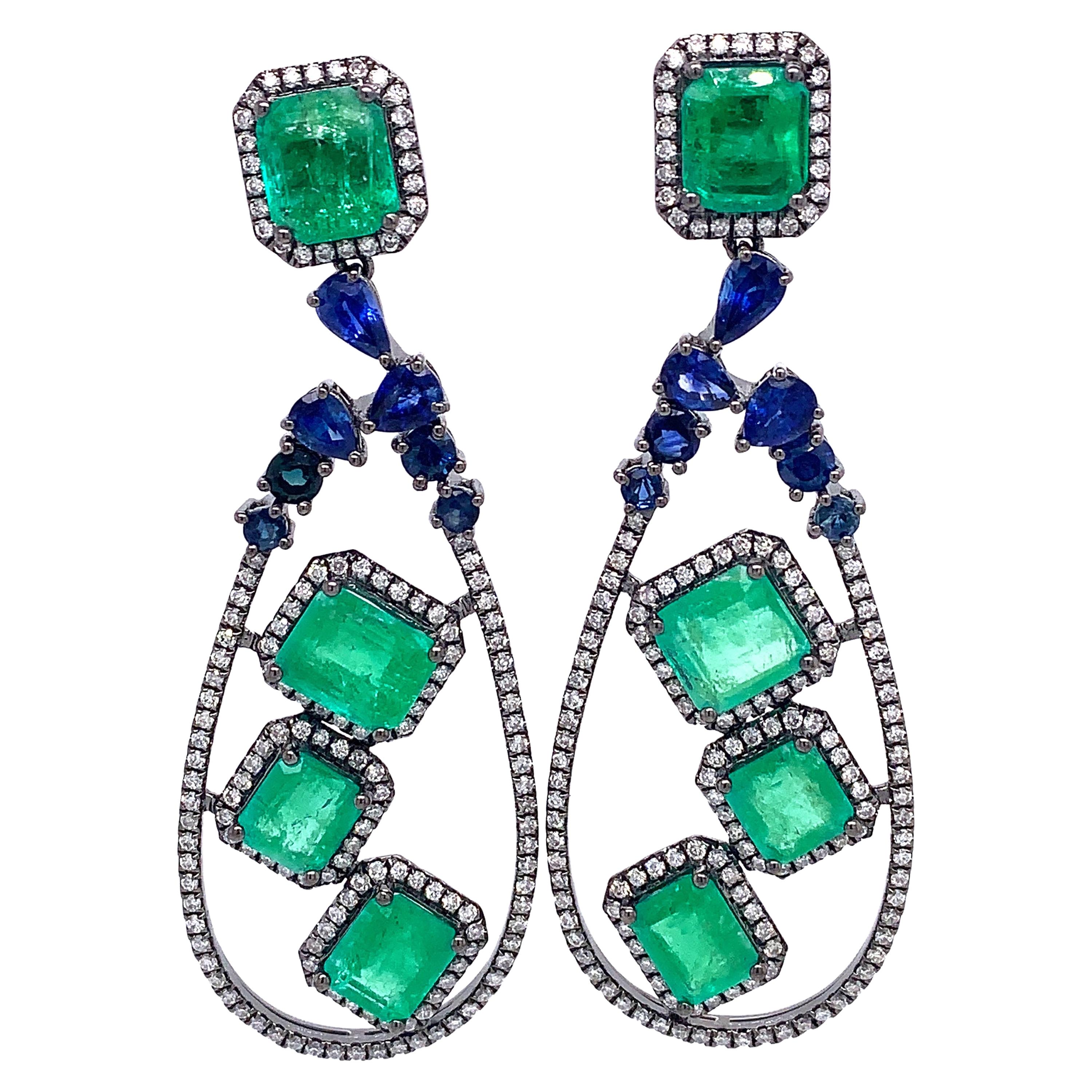 Ruchi New York Blue Sapphire, Emerald and Diamond Earrings