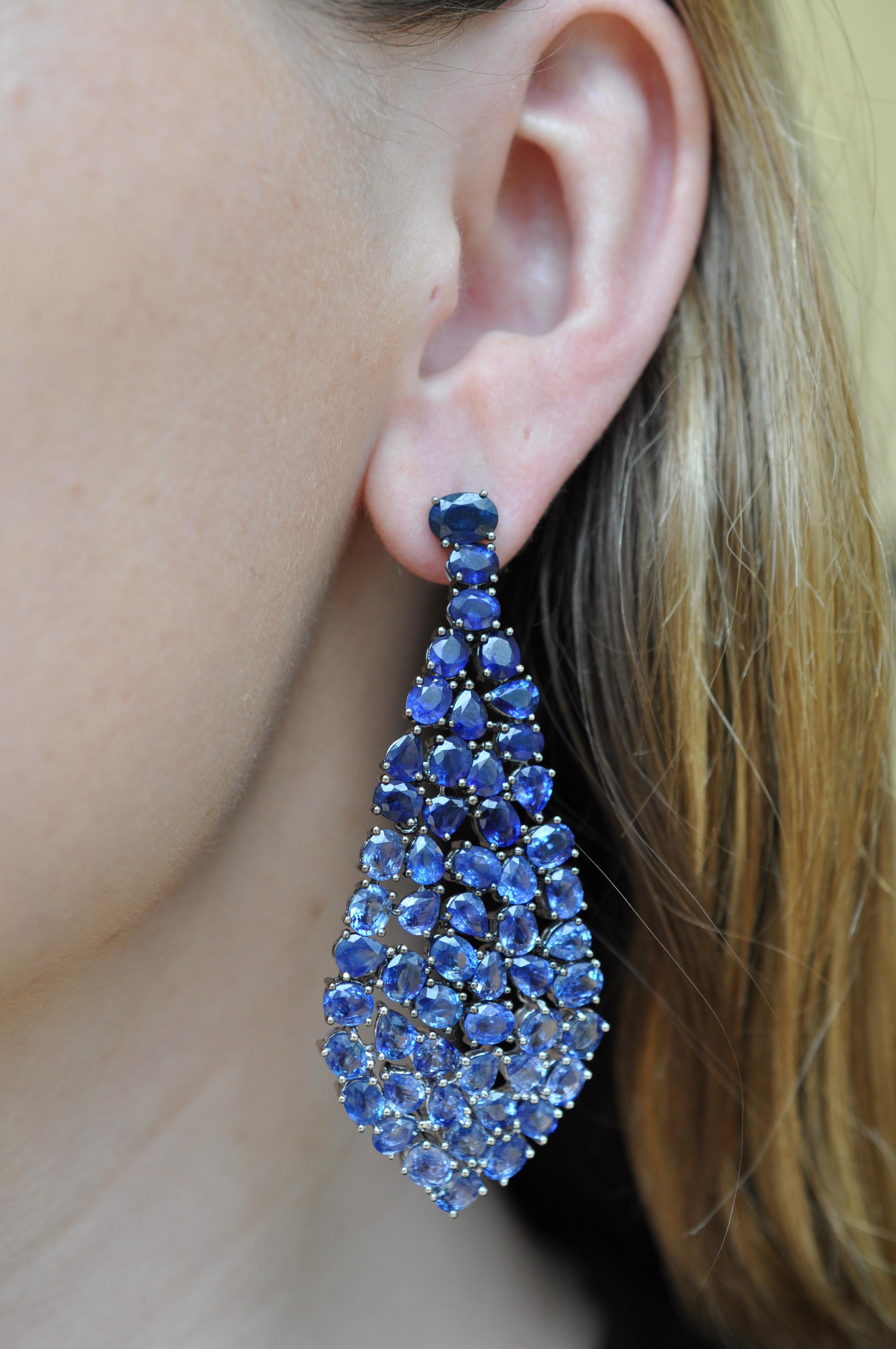 Contemporary Ruchi New York Blue Sapphire Gradient Dangle Chandelier Earrings