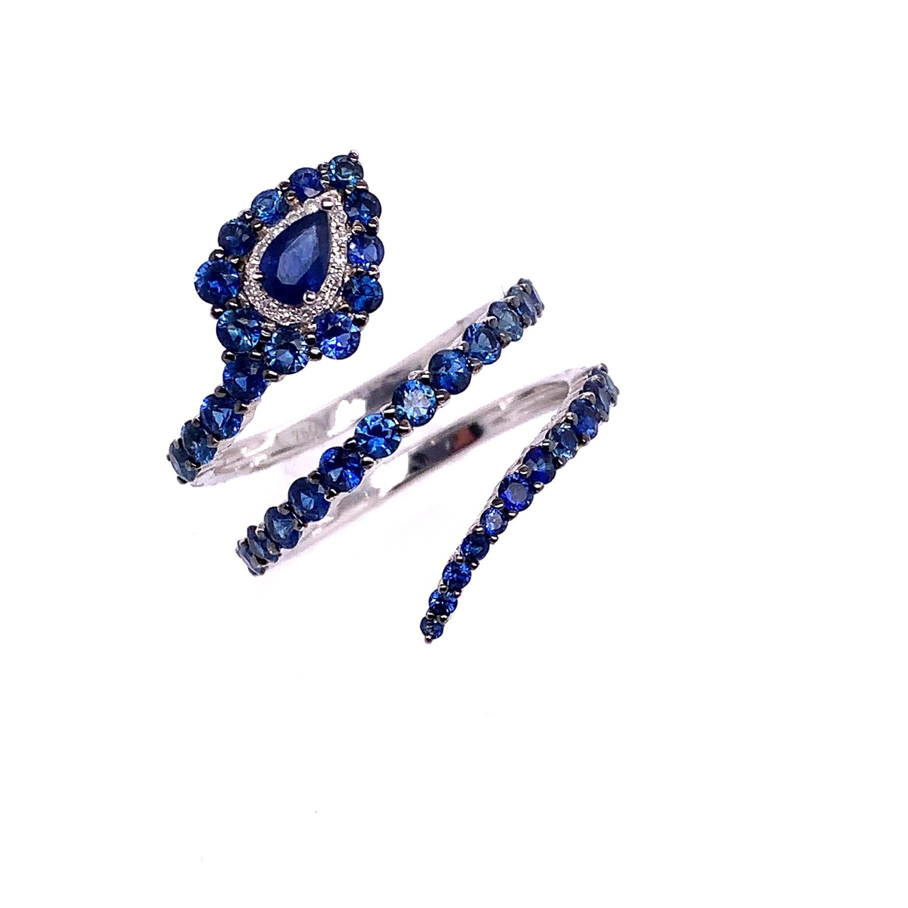 Skylight Collection

Delicate snake ring with blue Sapphire set in 18K white and blackened gold. Size 6.5 U.S.

Blue Sapphire : 2.08 ct total weight.
Diamond : 0.04 ct total weight.
