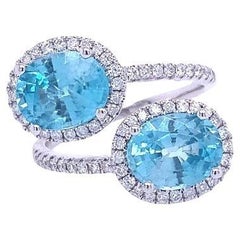 RUCHI Blue Zircon and Diamond White Gold Bypass Ring