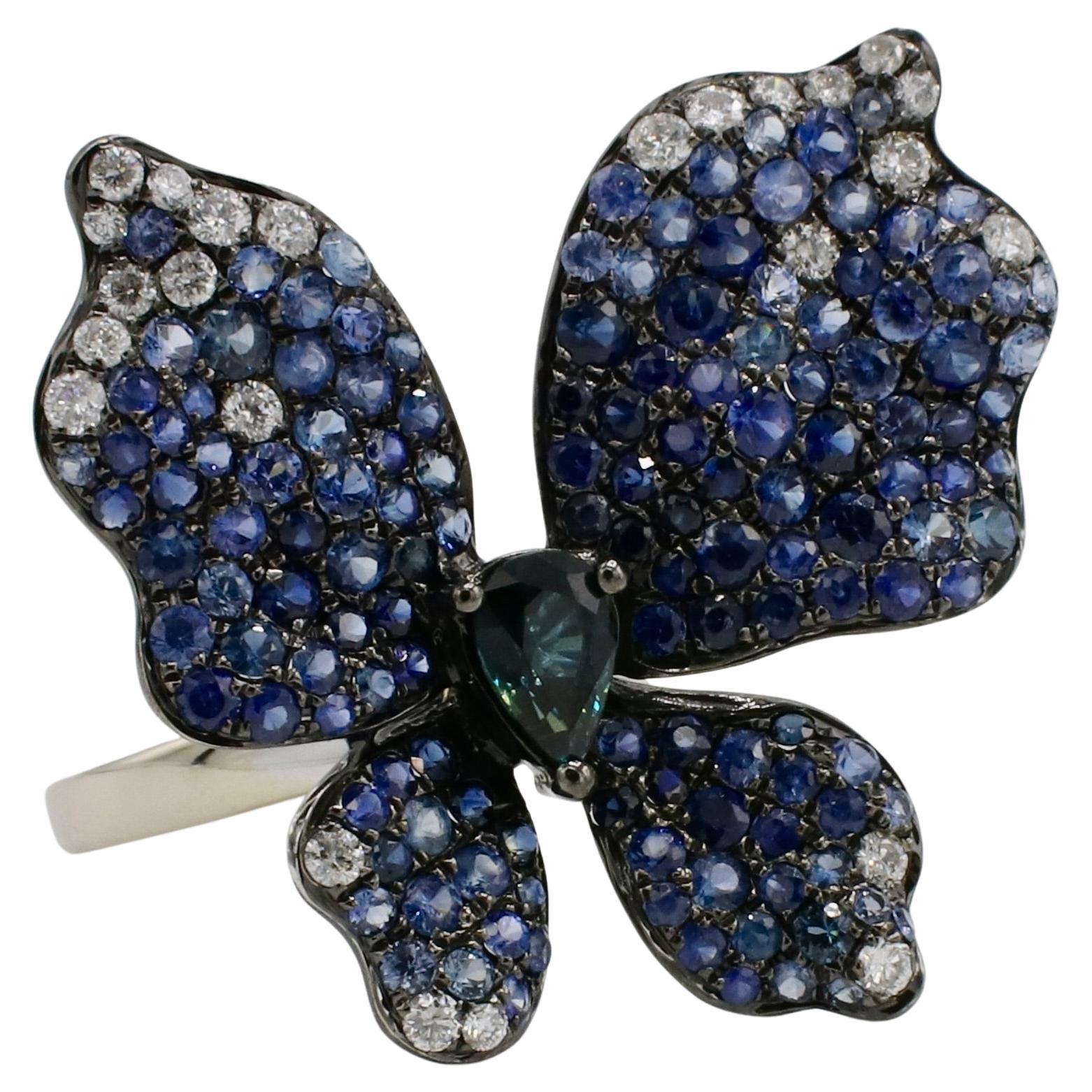 Ruchi New York Butterfly Natural Blue Sapphire & Diamond Cocktail Ring