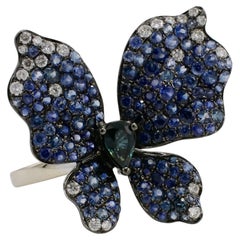 Ruchi New York Butterfly Natural Blue Sapphire & Diamond Cocktail Ring