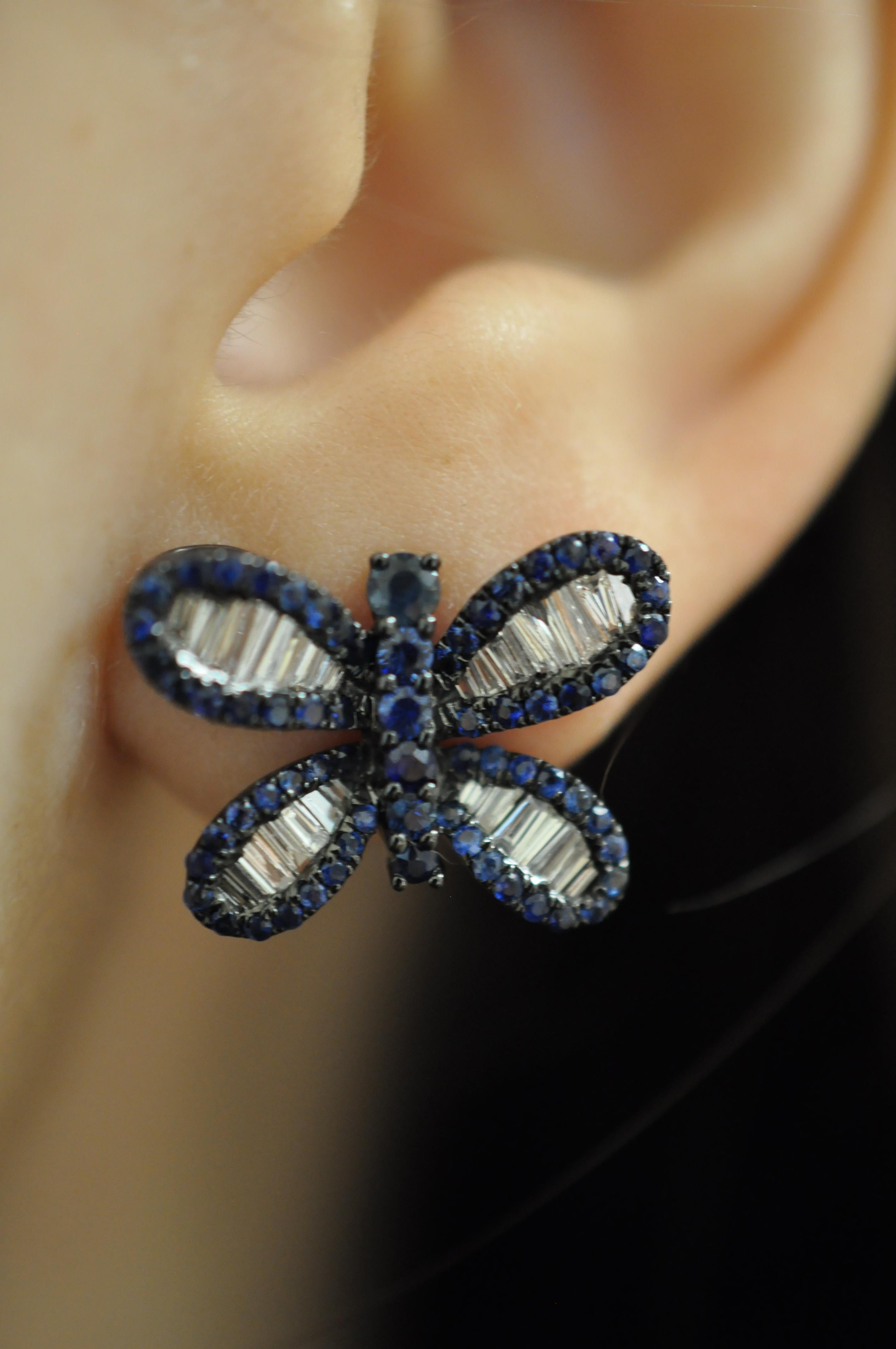 Contemporary Ruchi New York Butterfly Sapphire and Diamond Studs