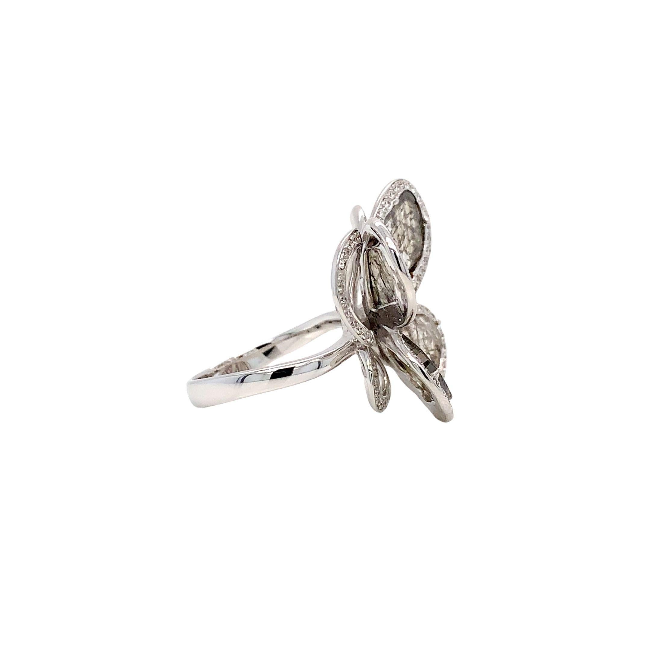 RUCHI Sliced Diamond & Brilliant Diamond White Gold Butterfly Cocktail Ring In New Condition For Sale In New York, NY