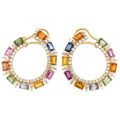 Ruchi New York C Shape Multi-Color Sapphire Earrings