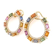 Ruchi New York C Shape Multi-Color Sapphire Earrings