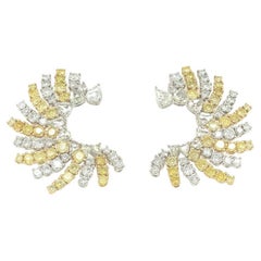 RUCHI Rose-Cut Yellow and White Diamond Two-Tone Gold C-Shape Hoop Earrings