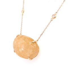 RUCHI Carved Yellow Sapphire with Diamond Yellow Gold Pendant Necklace