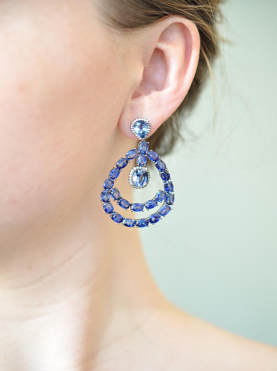 Contemporary Ruchi New York Chandelier Blue Sapphire Earrings
