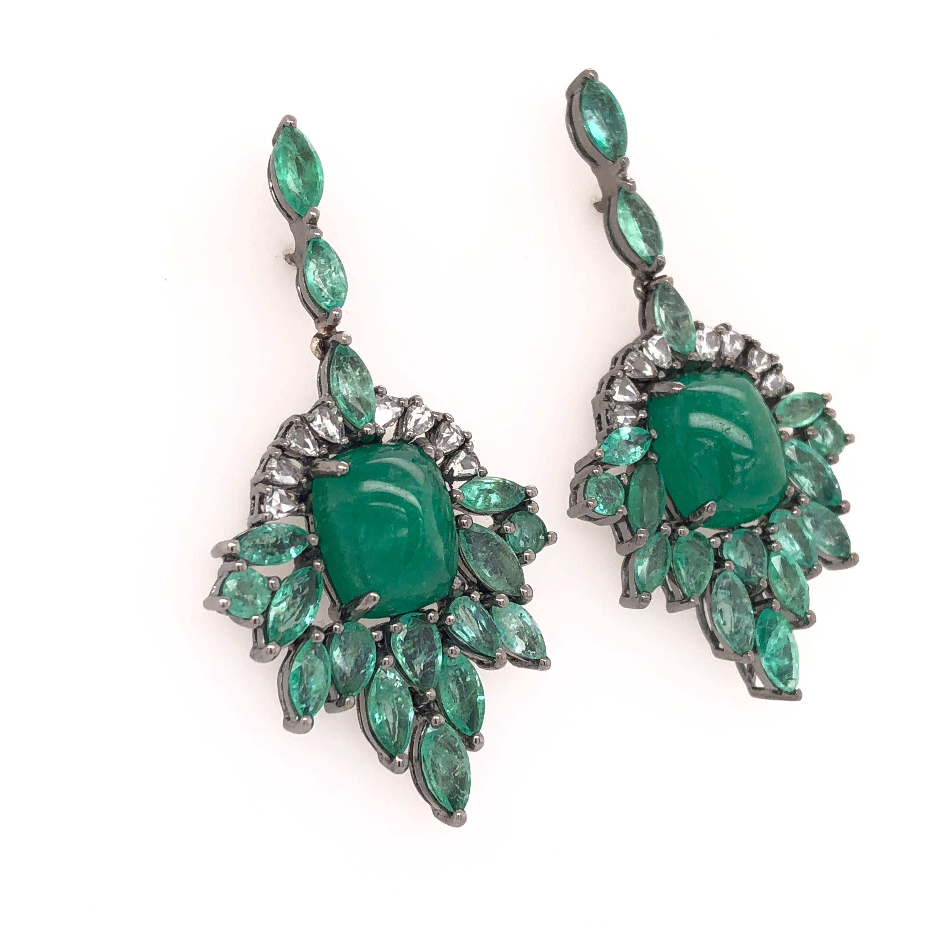 Contemporary Ruchi New York Chandelier Cabochon and Marquise Emerald Earrings
