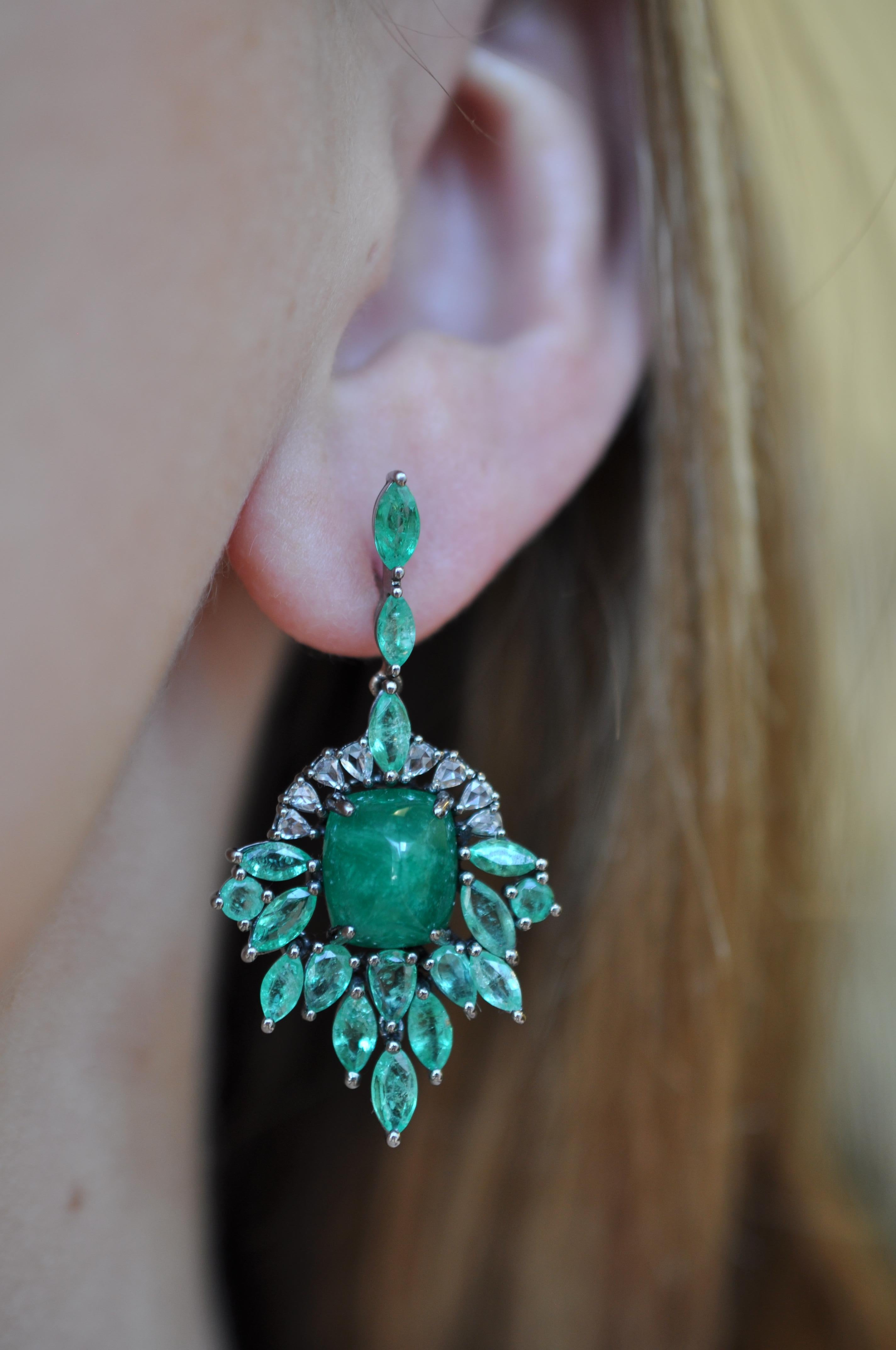 Marquise Cut Ruchi New York Chandelier Cabochon and Marquise Emerald Earrings