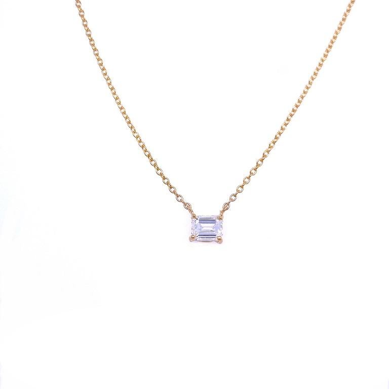Contemporary RUCHI Emerald-Cut Diamond Yellow Gold Dainty Solitaire Necklace For Sale