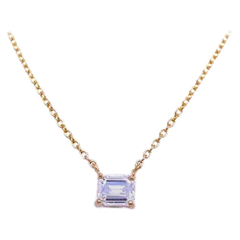 RUCHI Emerald-Cut Diamond Yellow Gold Dainty Solitaire Necklace For Sale