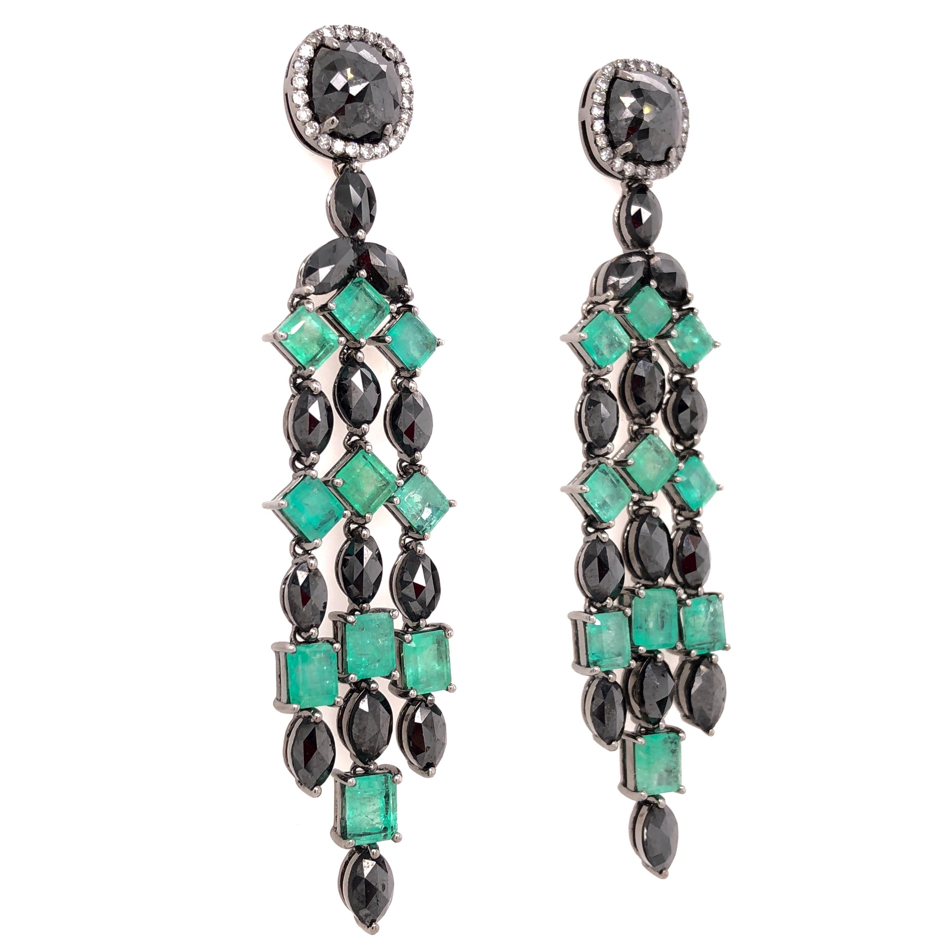 Contemporary Ruchi New York Colombian Emerald and Black Diamond