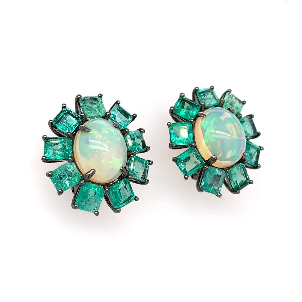 Contemporary Ruchi New York Colombian Emerald and Ethiopian Opal Stud Earrings