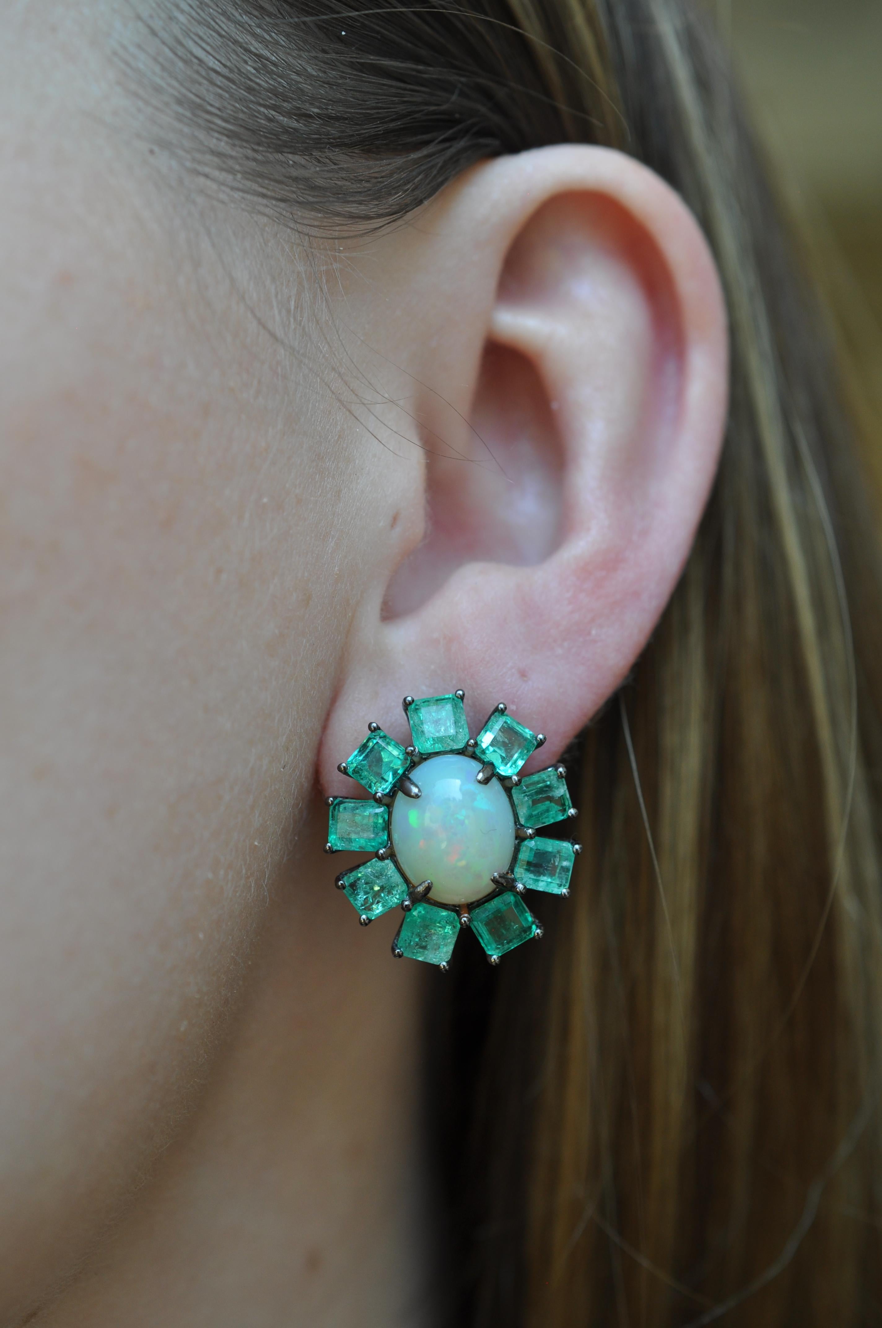 Women's Ruchi New York Colombian Emerald and Ethiopian Opal Stud Earrings