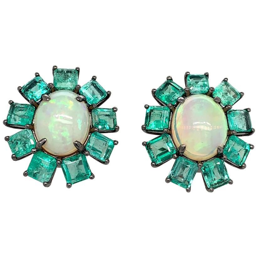 Ruchi New York Colombian Emerald and Ethiopian Opal Stud Earrings