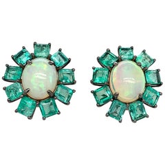 Ruchi New York Colombian Emerald and Ethiopian Opal Stud Earrings