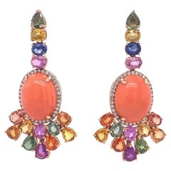 Ruchi New York Coral, Multi-Color Sapphire and Diamond Drop Earrings