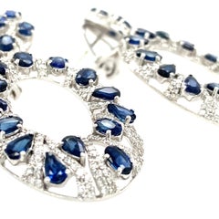 RUCHI Brilliant Cut Diamond and Oval Blue Sapphire White Gold Dangle Earrings