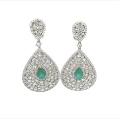 RUCHI Rosecut Diamond & Pear Shaped Emerald White Gold Statement Earrings