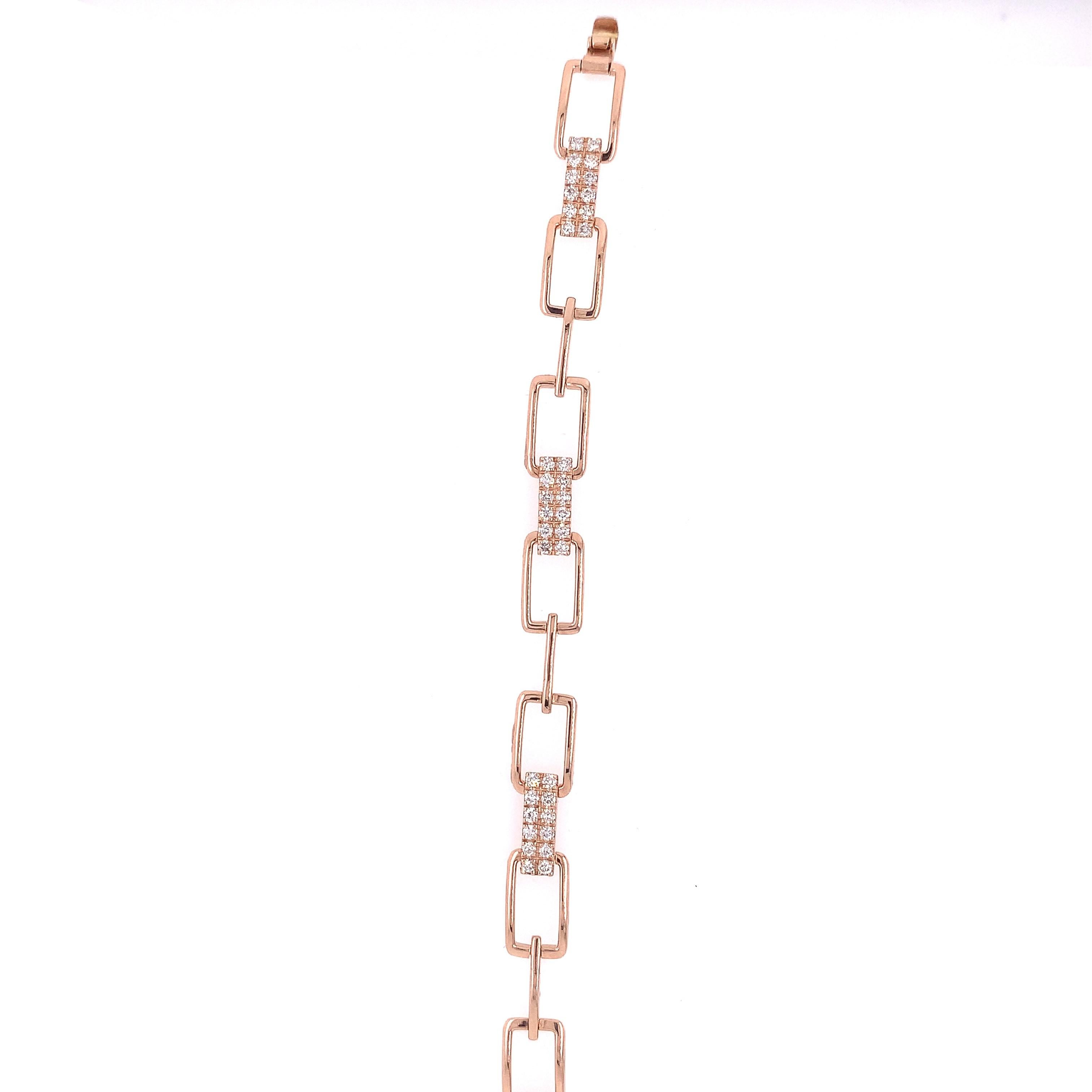 Round Cut RUCHI Brilliant Diamond Rose Gold Chain Link Bracelet For Sale