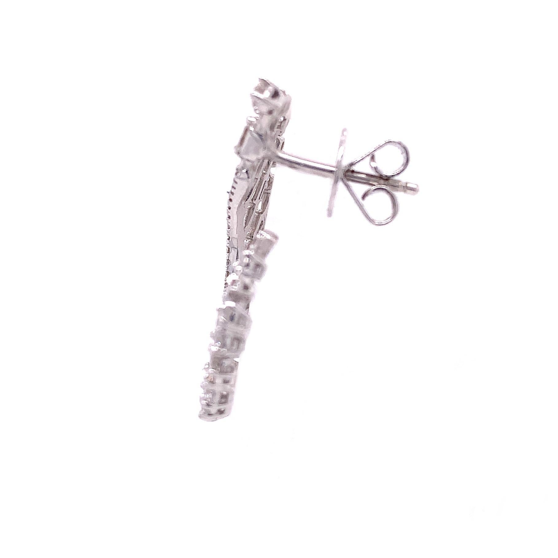 Contemporary RUCHI Baguette and Brilliant Diamond White Gold C-Shape Earrings For Sale