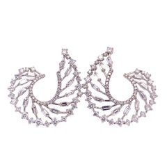 RUCHI Baguette and Brilliant Diamond White Gold C-Shape Earrings