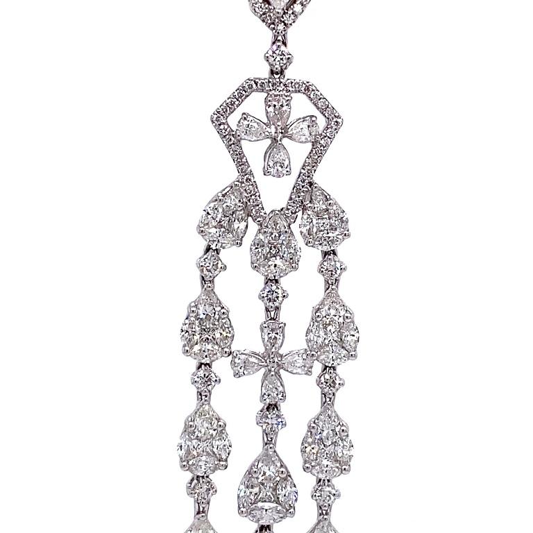 Contemporary RUCHI Diamond Illusion White Gold Chandelier Earrings For Sale