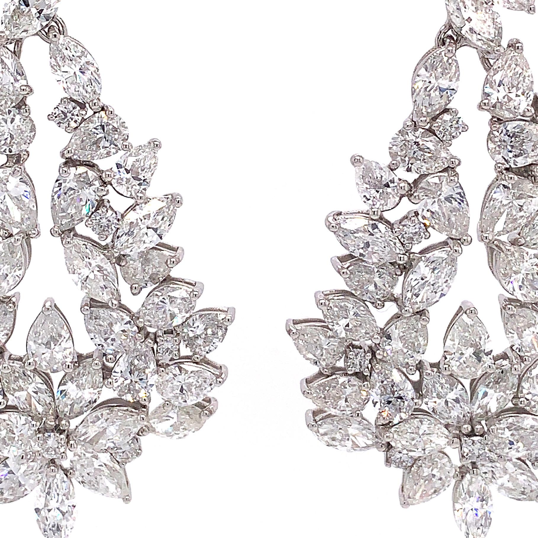 Contemporary RUCHI Marquise Diamond White Gold Chandelier Earrings For Sale