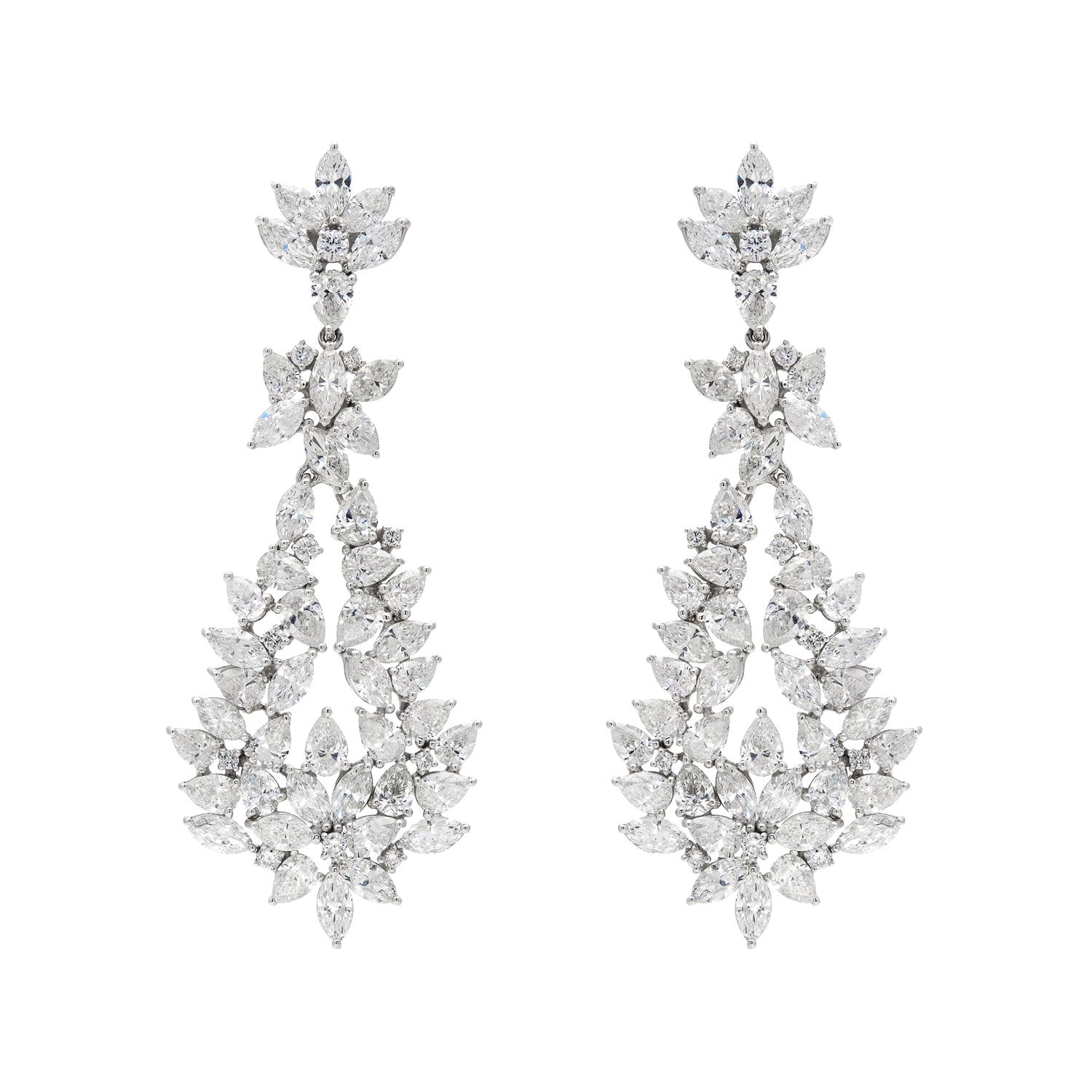 RUCHI Marquise Diamond White Gold Chandelier Earrings For Sale