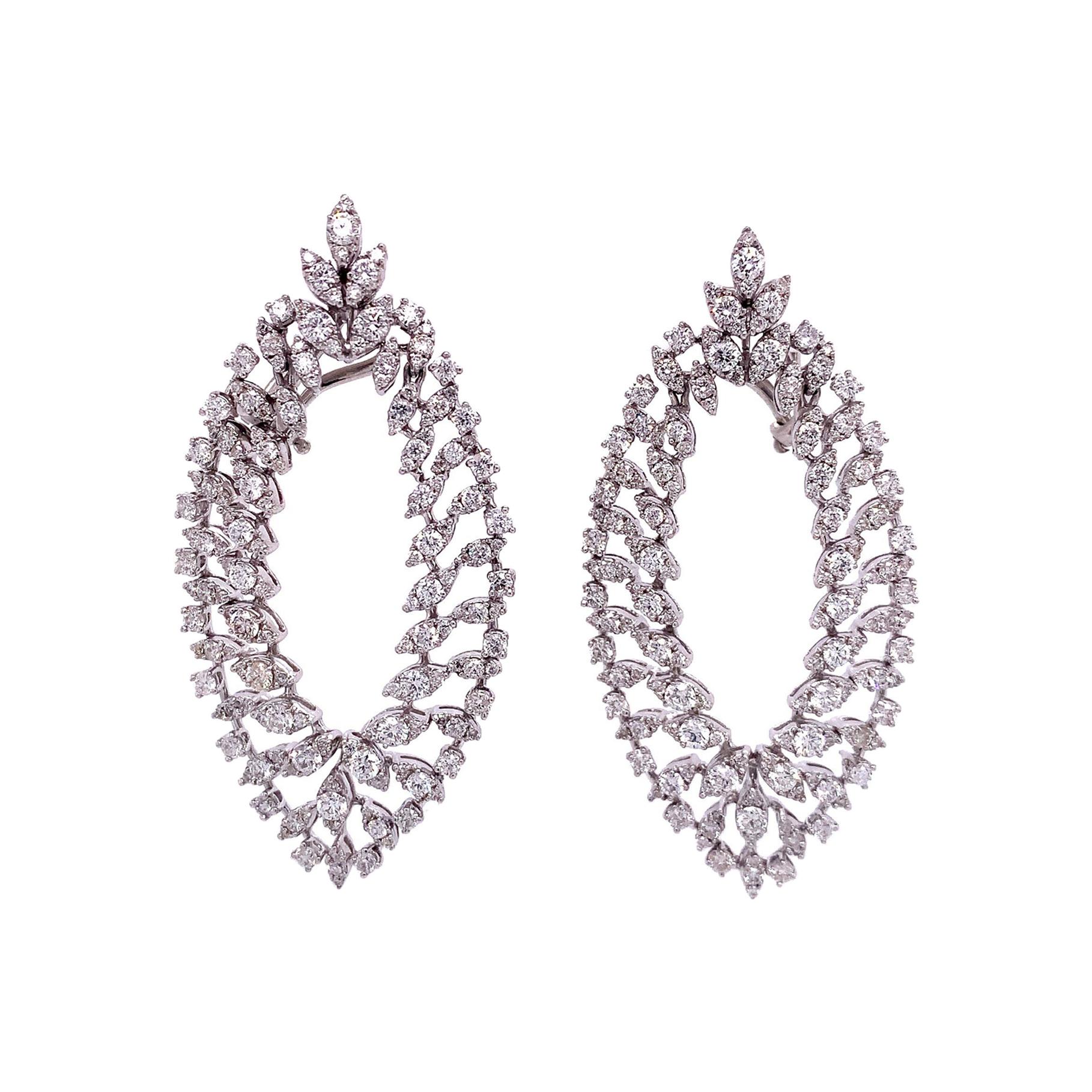 RUCHI Diamond White Gold Marquis Frame Clip-On Statement Earrings For Sale