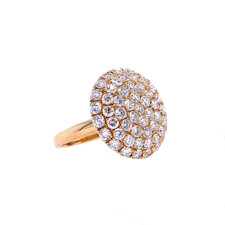 Scintillation Collection

Bright and beautiful Diamond puffed circle cocktail ring set in 18K yellow gold. US size 7. 

Diamonds: 3.23ct total weight.
All diamonds are G-H/SI stones.