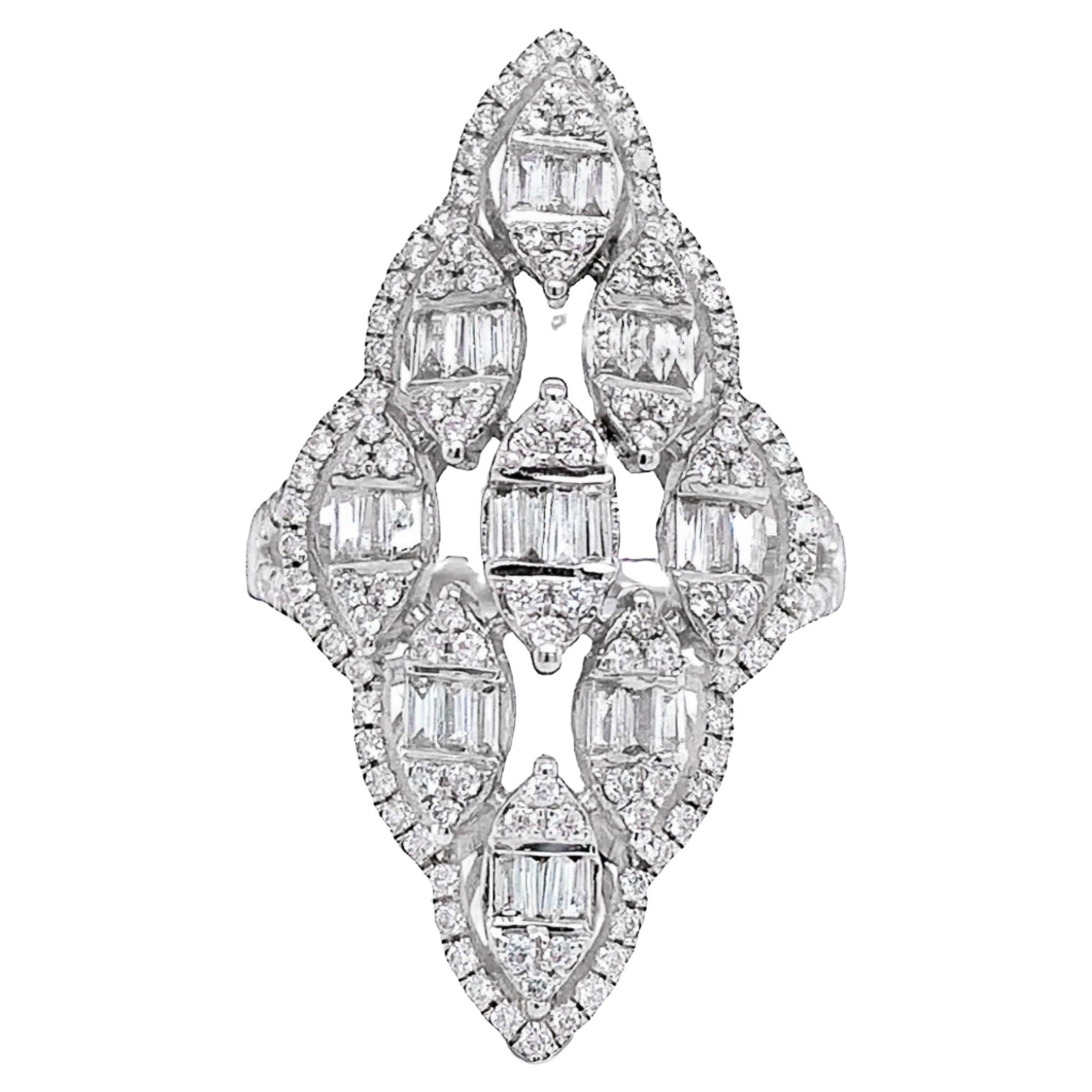RUCHI Baguette Diamond White Gold Marquise Shape Cocktail Ring For Sale