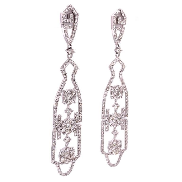 Contemporary RUCHI Diamond Illusion with Pavé White Gold Dangle Earrings For Sale