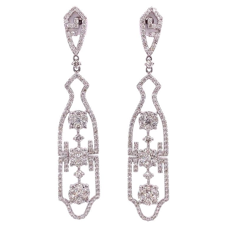RUCHI Diamond Illusion with Pavé White Gold Dangle Earrings