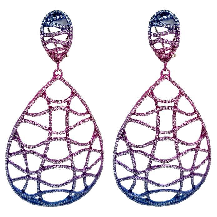 RUCHI Pavé Diamond Multi-Colored Tinted Rhodium Clip-On Dangle Earrings